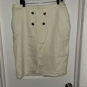 Harve Benard Cream Pencil Skirt with Gold Button Detail